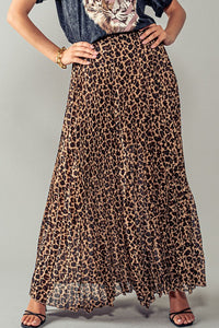 PLEATED LEOPARD MAXI SKIRT