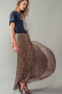 PLEATED LEOPARD MAXI SKIRT