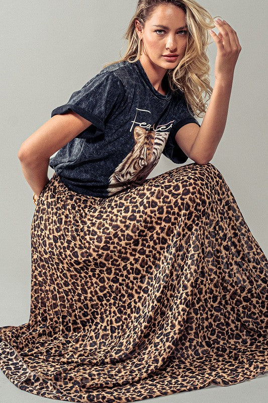 PLEATED LEOPARD MAXI SKIRT