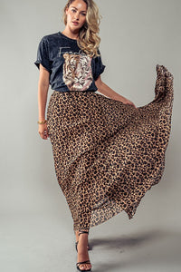 PLEATED LEOPARD MAXI SKIRT