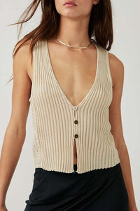 RIBBED BUTTON FRONT VEST