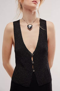 RIBBED BUTTON FRONT VEST