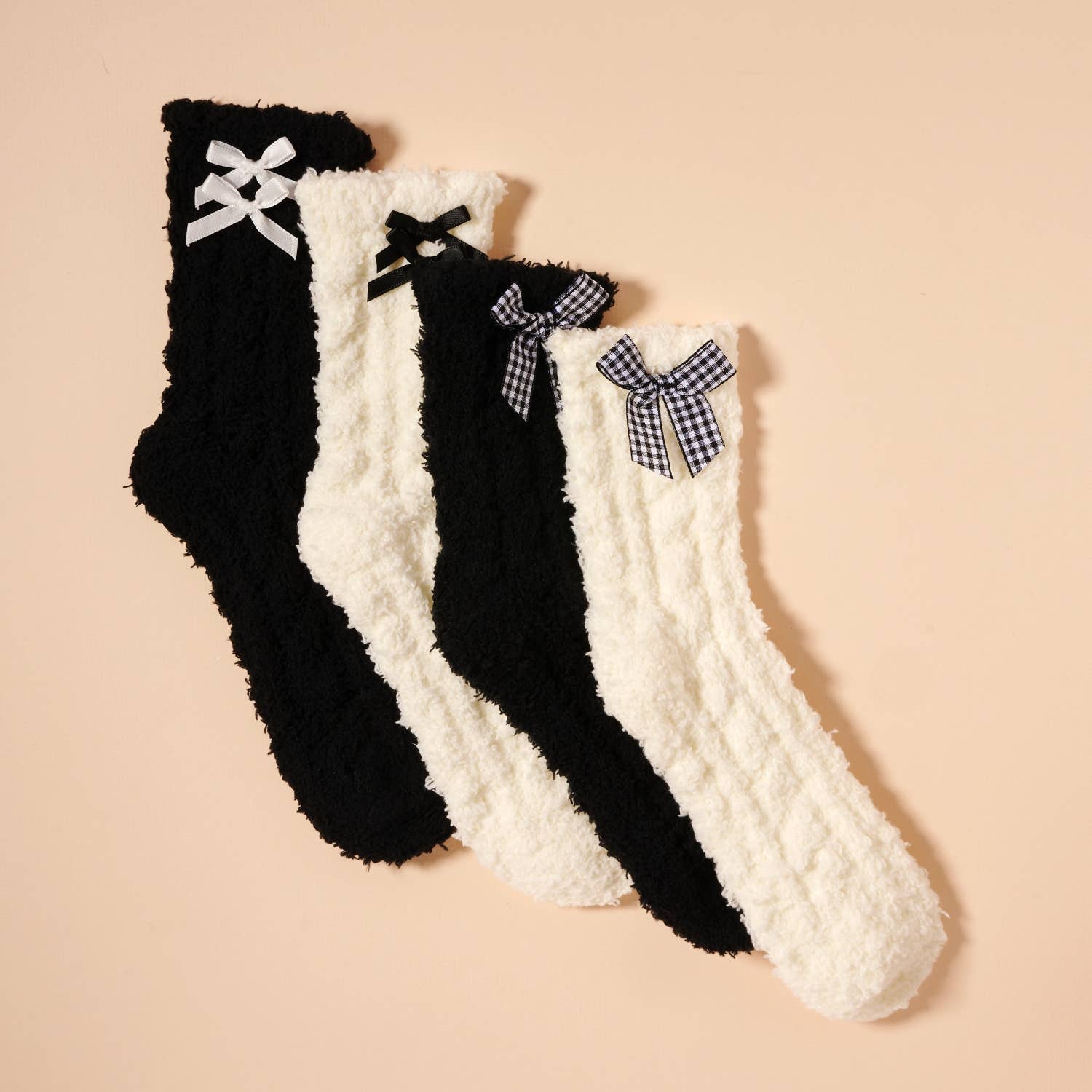 Fuzzy Floral & Bows Crew Socks