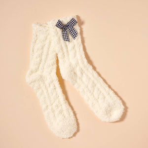 Fuzzy Floral & Bows Crew Socks