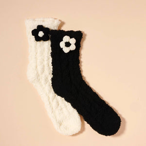 Fuzzy Floral & Bows Crew Socks