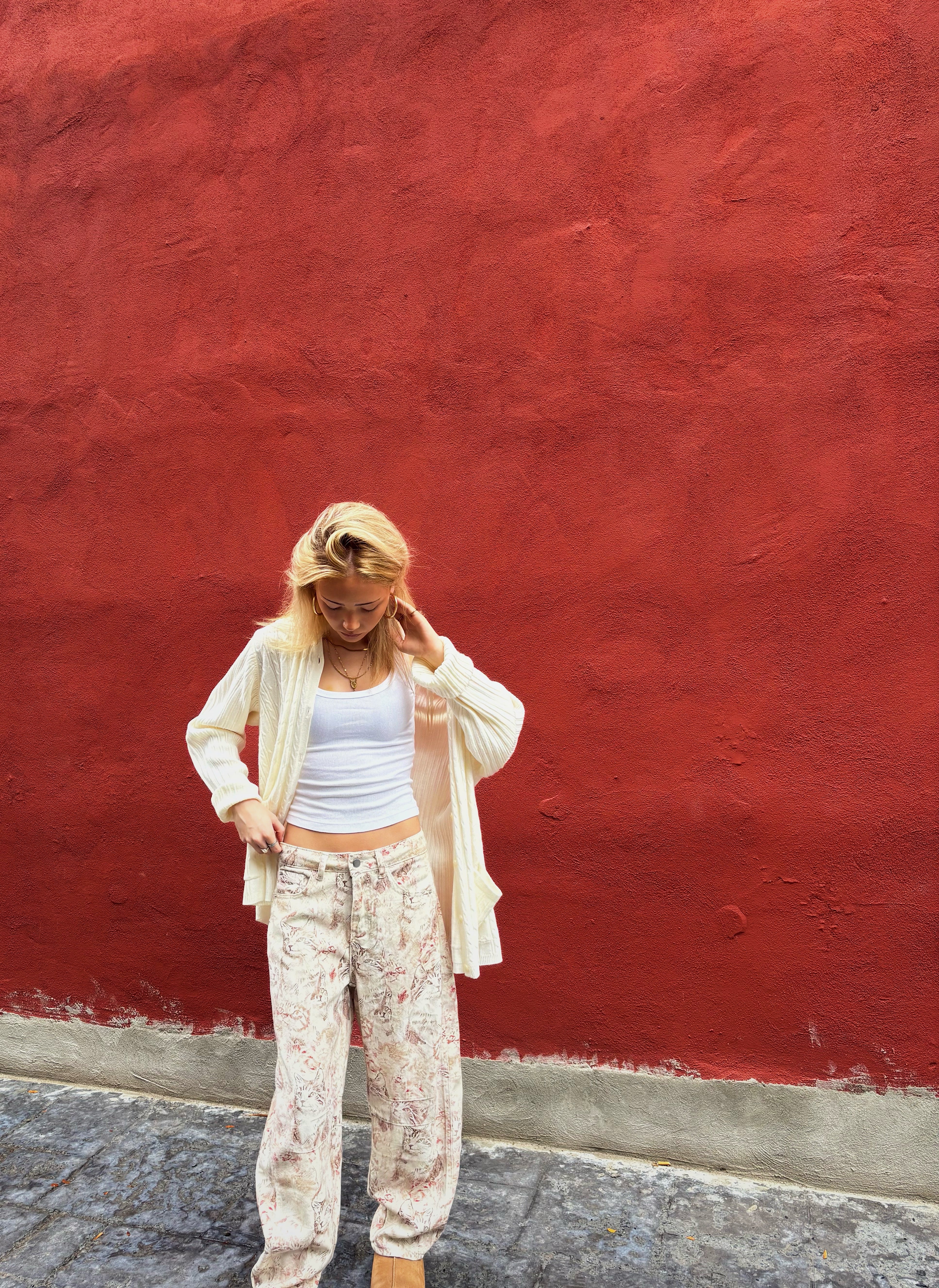 CAT PRINT BARREL JEANS