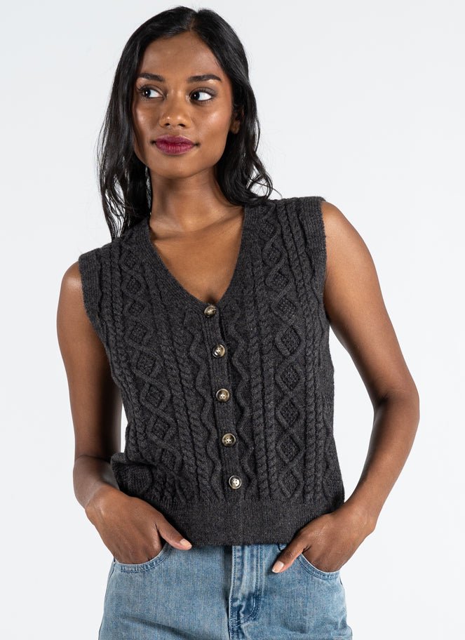 KNIT CABLE BUTTON VEST