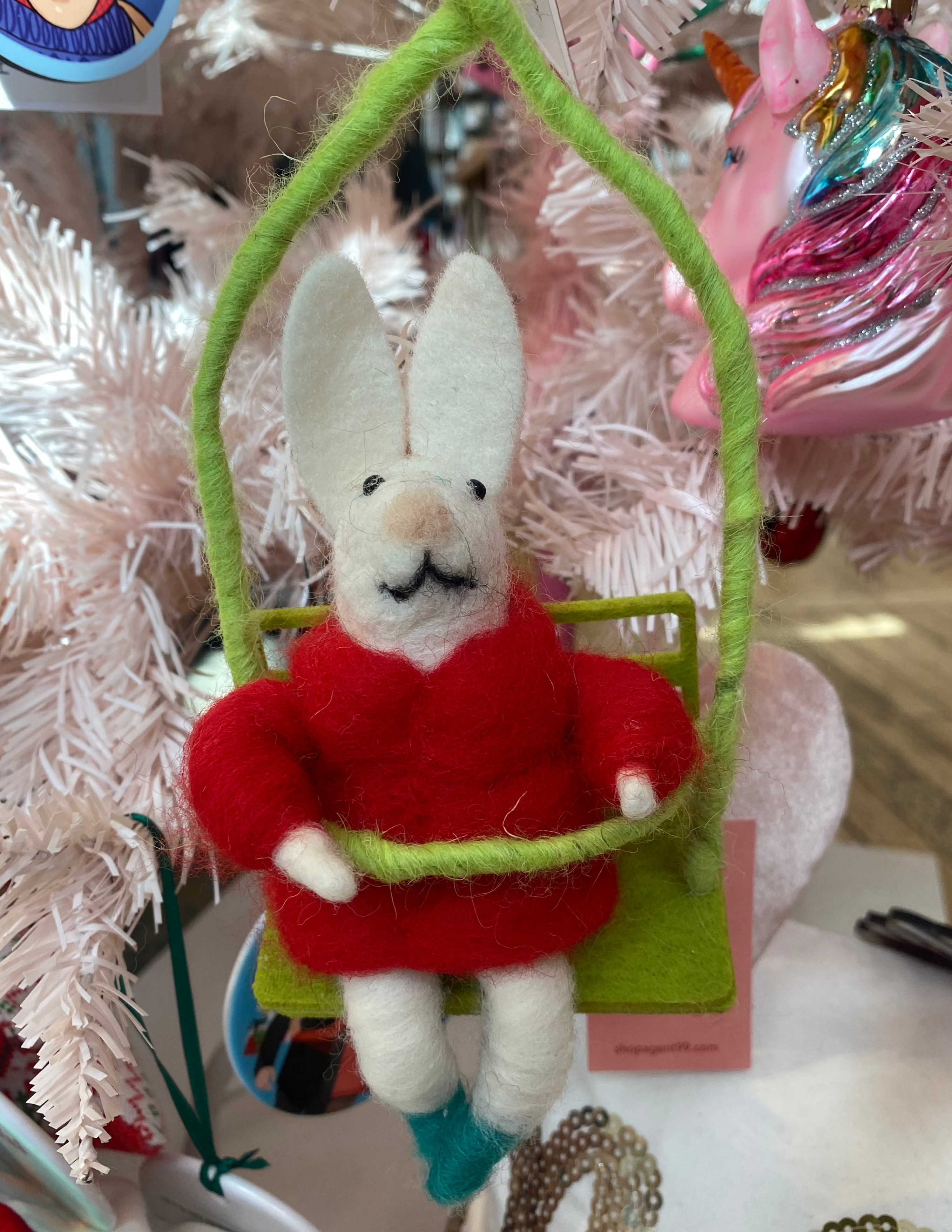 WINTER BUNNY CHAIRLIFT ORNAMENT