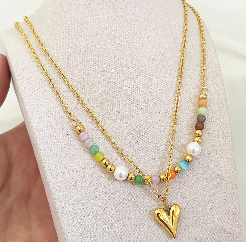 BEADS & HEART NECKLACE SET
