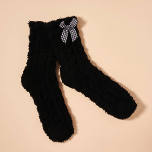 Fuzzy Floral & Bows Crew Socks