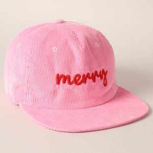 Merry Embroidered Corduroy Cap