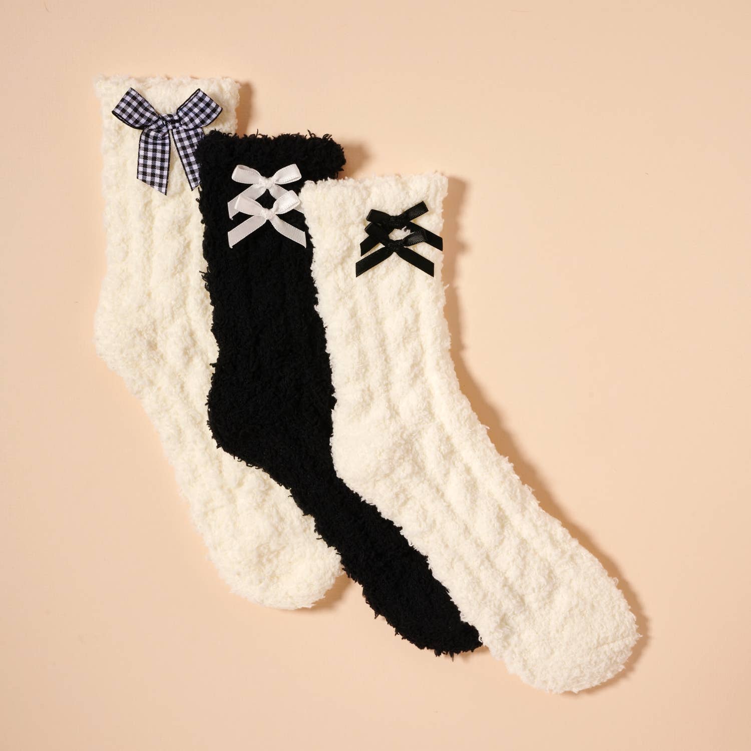 Fuzzy Floral & Bows Crew Socks