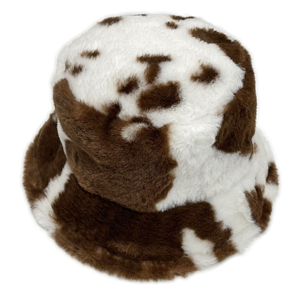 Cow print bucket hat.